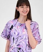 Kasper Women's Printed Flutter-Sleeve Blouse