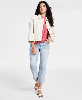 Liverpool Los Angeles Womens Embroidered Floral Jacket Knit Top Jeans