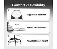 Massage Gaming Chair with Footrest White&Black Faux Leather