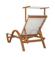 vidaXL Sun Lounger with Canopy White Textilene and Solid Wood Poplar
