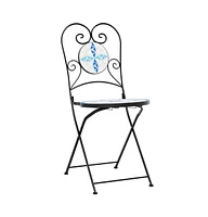 vidaXL Bistro Chairs Foldable 2 pcs Blue and White Ceramic
