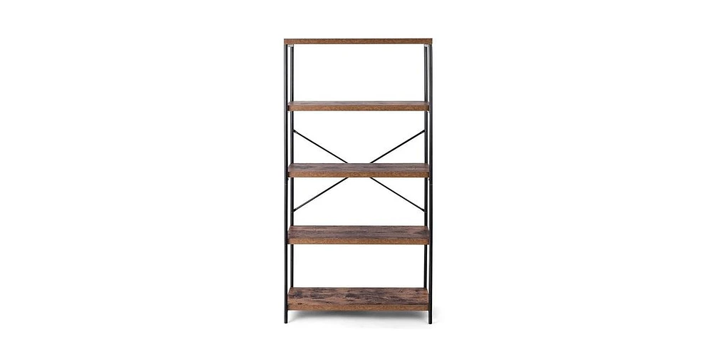 Slickblue Industrial Metal Wood 5-Tier Bookcase Storage Rack Book Shelf