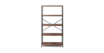 Slickblue Industrial Metal Wood 5-Tier Bookcase Storage Rack Book Shelf