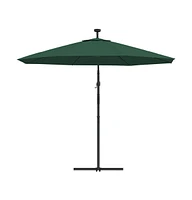 vidaXL Hanging Garden Parasol with Led Lighting 118.1" Green Metal Pole