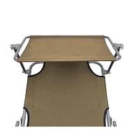 vidaXL Folding Sun Lounger with Canopy Steel Taupe