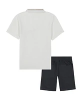 Calvin Klein Toddler and Little Boys Pique Henley Tee Twill Shorts, 2-Piece Set