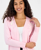 Kasper Women's Embroidered Open-Front Cardigan