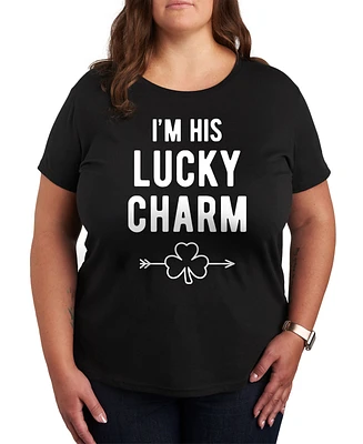 Hybrid Apparel Plus Trendy I'm His Lucky Charm Graphic Crew Neck T-Shirt