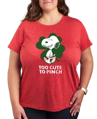 Hybrid Apparel Plus Trendy Peanuts Too Cute To Pinch Graphic Crew Neck T-Shirt