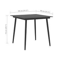 vidaXL Patio Dining Table Black 31.5"x31.5"x29.1" Steel and Glass