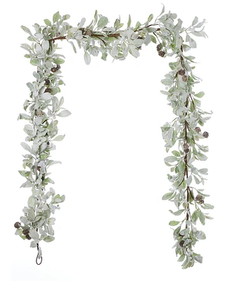 Seasonal 9" Snowy Lambs Ear and Holly Berry Garland