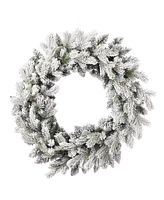 Seasonal 24" Shadow Woods Flocked Spruce Wreath, 30 Warm Led Lights