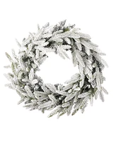 Seasonal 24" Royal Oaks Flocked Fir Wreath, 40 Warm Led Lights