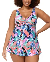 Raisins Curve Plus Lucia Printed Knot-Front Swim Dress