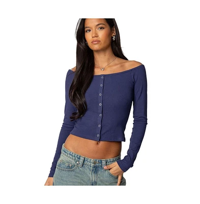 Edikted Womens Off Shoulder Button Up Top