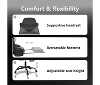 Massage Gaming Chair with Footrest Black&Gray Faux Leather