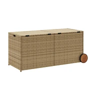 vidaXL Garden Storage Box with Wheels Mix Beige Gal Poly Rattan