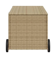 vidaXL Garden Storage Box with Wheels Mix Beige 50.2 Gal Poly Rattan