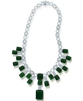 Genevive Cubic Zirconia Sterling Silver White Gold Plated Heavy Green Cubic Zirconia Necklace