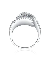 Genevive Sterling Silver Cubic Zirconia White Gold Plated Pave Bypass Ring