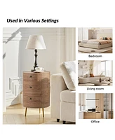Hulala Home Cavinato Contemporary 26'' Tall Drum 3 - Drawer End Table with Metal Legs