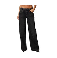 Edikted Womens Quincy Studded Low Rise Jeans