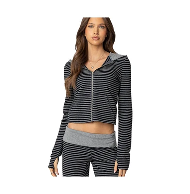 Edikted Women's Meggy Striped Zip Up Hoodie