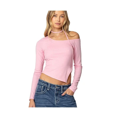 Edikted Womens Asymmetric Two Piece Choker Top