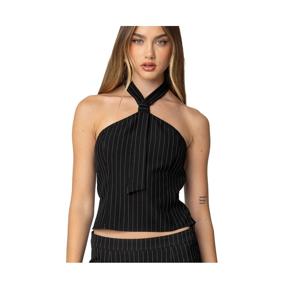 Edikted Womens Karine Pinstripe Halter Top