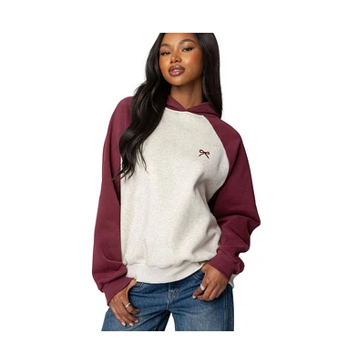 Edikted Womens Raglan Bow Oversized Hoodie