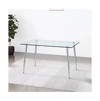 Slickblue Glass Top Dining Table with Silver Metal Legs for Contemporary Dining Spaces