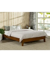 Slickblue Low Profile Platform Bed Frame - Warm Wood Finish for a Timeless Look