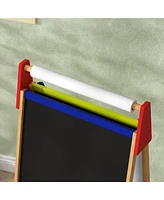 Qaba 3 in 1 Easel for Kids with Paper Roll, Whiteboard, Chalkboard