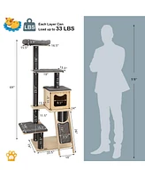 Gymax 69 in Modern Wood Cat Tree 5-Tier Tall Cat Tower w/ Washable Cushions