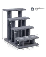 Gymax 24'' 4-Step Pet Stairs Carpeted Ladder Ramp 8 Scratching Post Cat Tree Climber