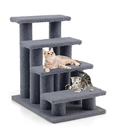 Gymax 24'' 4-Step Pet Stairs Carpeted Ladder Ramp 8 Scratching Post Cat Tree Climber