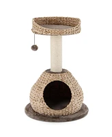 Gymax 28'' Hand-Made Cat Tree Tower Natural Bowl Shaped w/Perch