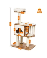 Gymax 46'' Modern Wooden Cat Tree with Platform & Washable Cushions for Kittens & Cats
