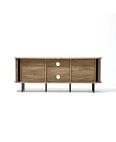 LuxenHome Mid-Century Modern 2-Door 55.1-Inch Wide Tv Console with Slatted Slidng Doors