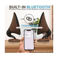 Pyle Portable Wireless Bt Streaming Gramophone Speaker with Subwoofer, Oak Finish