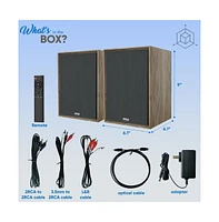 Pyle Hi-Fi Home Bookshelf Monitor Speakers, Bluetooth Desktop Studio System with Remote Control, 60W Max