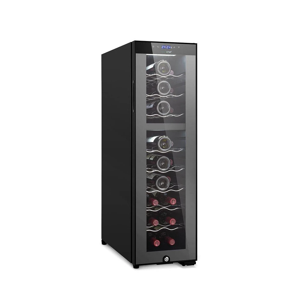 NutriChef Wine Chilling Refrigerator, 24-Bottle Capacity, Digital Touch Control, Compressor Fan Cooling