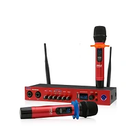 Pyle Uhf Wireless Microphone System with Bluetooth - Dual Channel, 2 Handheld Mics, Portable Mixer, Red