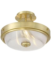 Regency Hill Carmine 13" Modern Semi Flush-Mount Ceiling Light Fixture Kitchen Foyer Hallway Round Brass Finish Glass Bedroom Bathroom Entryway Living