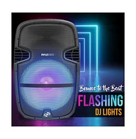 Pyle 15" Portable Wireless Bt Speaker System with Usb/Sd Card Reader, Fm/Aux/Mic Inputs, Led Lights, Wheel & Tripod