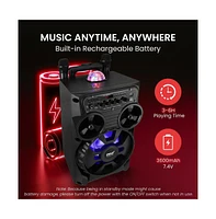 Pyle 8” Bluetooth Portable Pa Speaker with Wireless Microphones, Party Lights & Tablet Stand