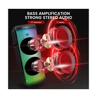 Pyle Dual 12" Bluetooth Portable Pa Party Speaker with Led Lights, Rechargeable Battery & Fm Radio