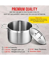Bakken- Swiss Stockpot – 5 Quart – Brushed Stainless Steel – Heavy Duty Induction Pot with Lid and Riveted Handles – For S
