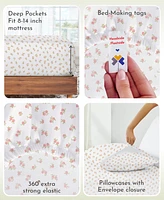 California Design Den Full Sheet Set Floral Pattern, Soft 100% Cotton Sateen, 4 Pc Deep Pocket Sheets & Pillowcase - Chic