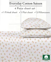 California Design Den Full Sheet Set Floral Pattern, Soft 100% Cotton Sateen, 4 Pc Deep Pocket Sheets & Pillowcase - Chic